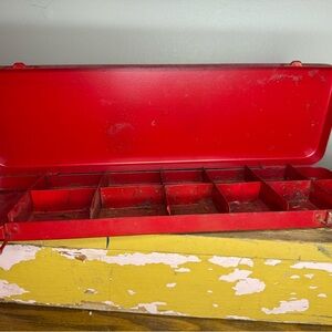 Vintage Industrial Rustic Brick Red Metal Utility Tool Supply Storage box